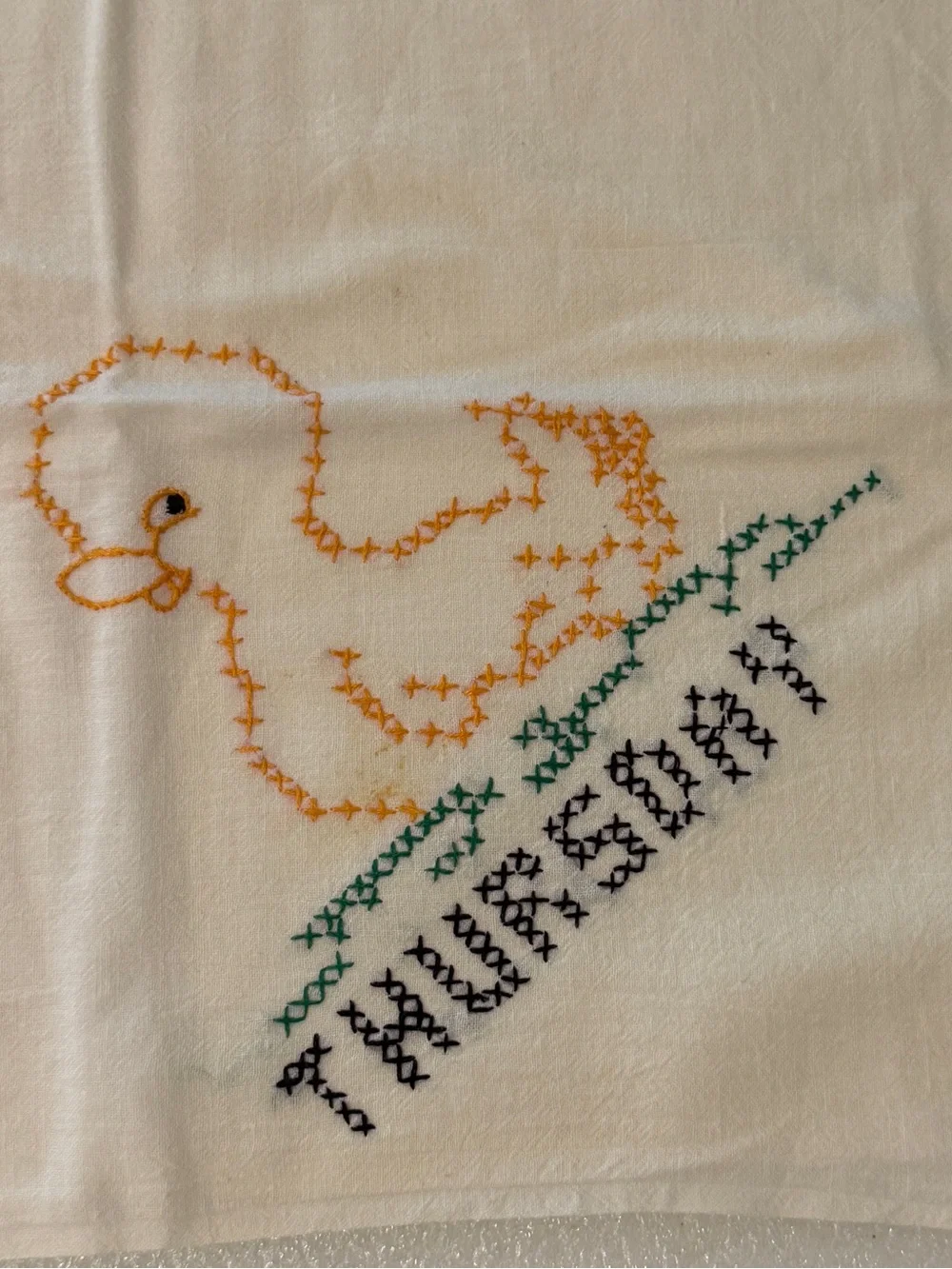 Set of 7 Embroidered Cotton Flour Sack Dish Towels Days of the Week Vintage